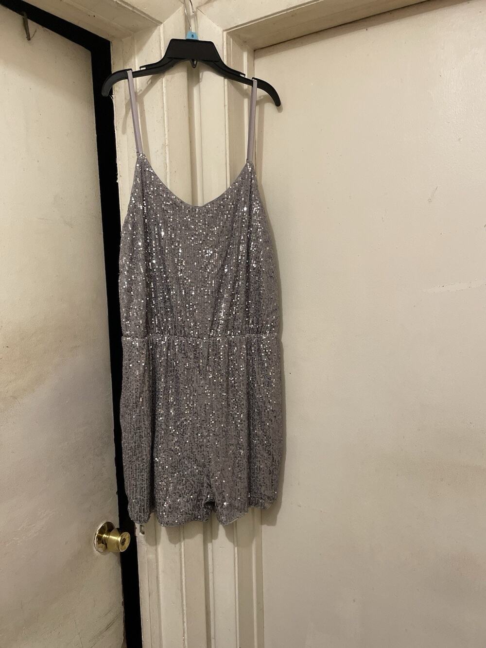 Women’s XXL Silver Sequin Sparkly Romper Jumpsuit Party Club